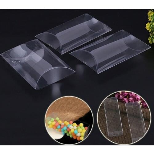10pcs PVC Transparent Candy Gift Boxes Clear Pillow Shape Clear Storage Gift Boxes Wedding Favors Packing Box Bag Party Supplies