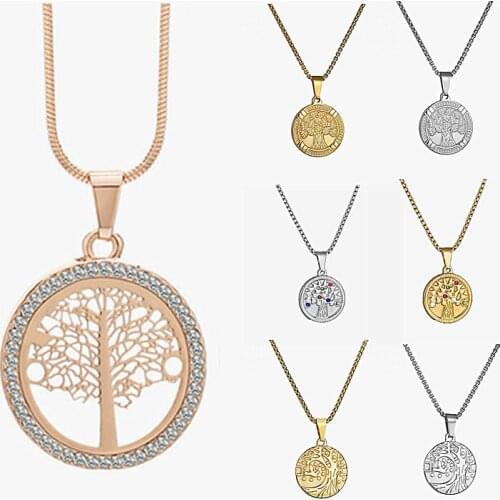 10 Styles Hot Natural Stone Tree of Life Crystal Necklace Round Small Healing Pendant Women Jewelry Gifts