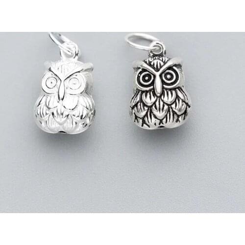 100% 925 Sterling Silver Vintage Cartoon Owl Charms DIY Craft Bracelets&Necklace Jewelry Materials For Women Men Jewelry Making
