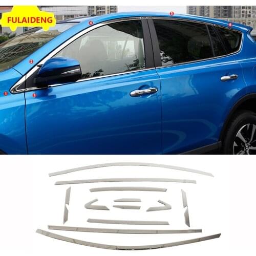 12pcs For Toyota RAV4 2016-2018 Brand New Car Silver titanium Window Decoration Frame Trim Strips Molding car styling