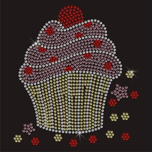 2pc/lot CUPcake flower hot fix rhinestone transfer motifs sticker iron on crystal transfers design applique patches