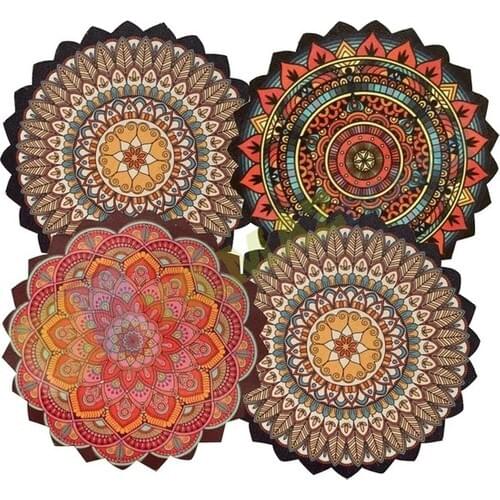 4 pcs Coasters Mandala Pattern High Quality Coaster Round Coaster Wood Coaster