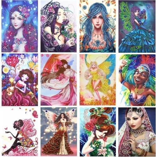5D DIY Diamond Painting Shiny Round Diamond Girl Combination Diamond Embroidery Painting Diamond Sticker