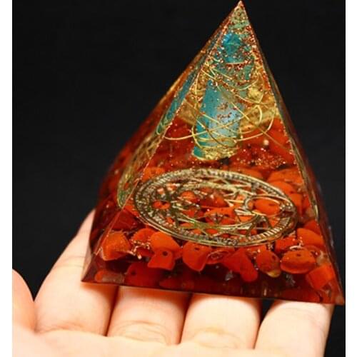 60*60mm Healing Crystal Gold Wire Orgone Pyramid Stone Figurine Energy Generator For Meditation Reiki Balancing Pendulum