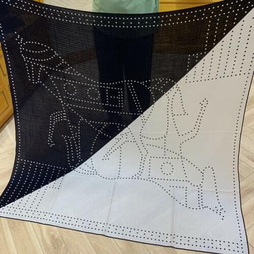 70% Cashmere 30% Silk Scarf Women Fashion Dot Horse Shawl Stole Color Block Elegant Kerchief Bandana 135*135cm