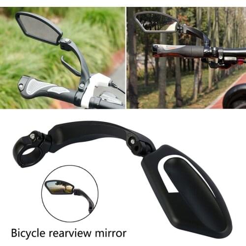 Black Bicycle Rearview Handlebar Mirror Adjustable Wide Angle Resistant Durable Left Mirrors Reflective Strips Bike Accessories