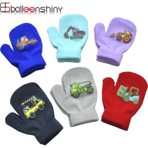 Balleenshiny Small Construction Vehicle Pattern Childrens Warm Gloves Kids Winter Gloves Mittens Children Toddler Handschoenen