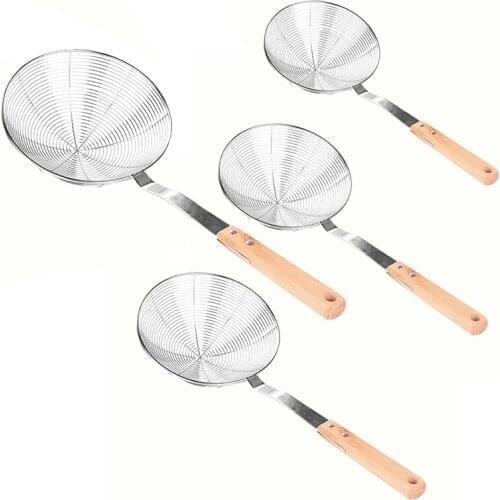 FQYL Stainless Steel Colander with Non-Slip Wooden Handle Kitchen Residue Strainer Sieve Kitchen Accessories