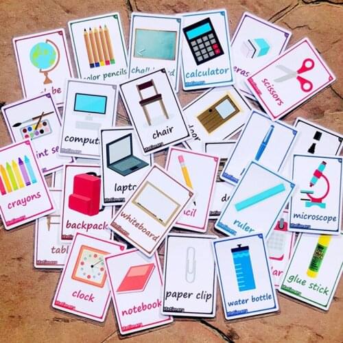 38pcs Stationery Flashcards For Children Learning Cognitive Educational Cards Toys Picture Word Memory Game