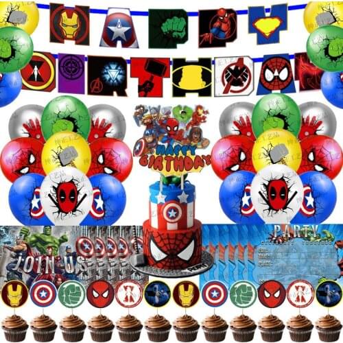 1set Marvel Super Hero Balloon Spiderman Latex Balloons Banners Kids Birthday Party Decoration Baby Shower Iron Man Balloons