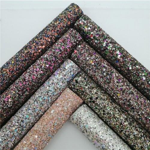 Mixed Colors Chunky Glitter Faux Vinyl Fabric Glitter Leather Sheets Twill Backing For Earrings Bows DIY 21X29CM GM010A