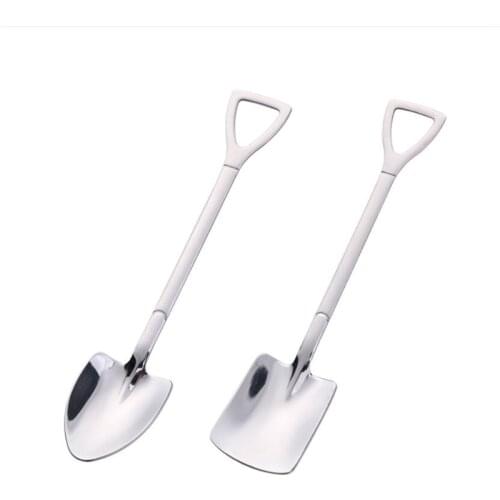 2PCS/set Stainless Steel Iron Shovel Spoon Coffee Ice Cream Spoon Engineering Shovel Retro Cute Square Head Spoon Kitchen Gadget