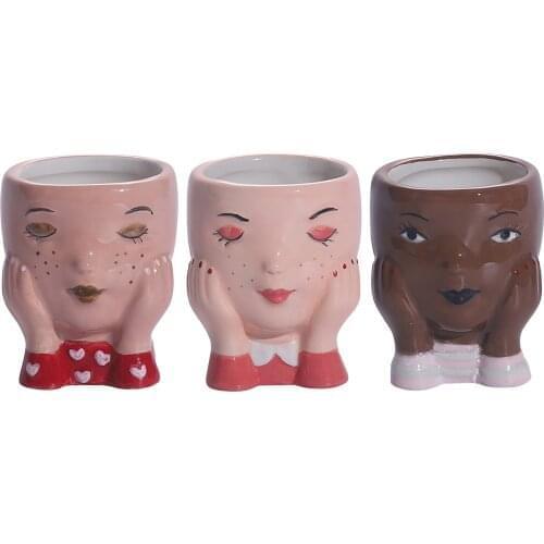 Cute Girls Flowerpot Flower Pot Planter Pen Holder Desktop Figures Toy Home Garden Flower Pot Plants Ceramic Succulent Planter