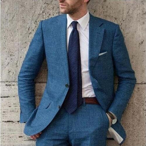 New Fashion Blue Mens Suits 2 Pieces 2020 Business Tuxedos Wedding Groomsmen Terno Masculino Men Suit (Jacket+Pant+Tie)