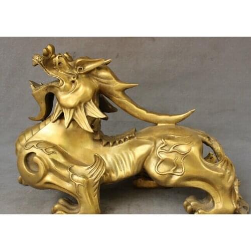 Wholesale factory 22" FengShui Chinese Pure Brass Temple Guard BiXie Dragon Unicorn Lion Statue 25% off