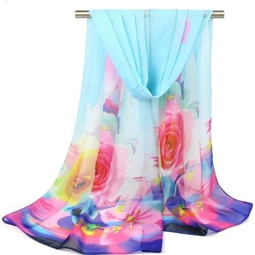 Spring and summer new womens scarf rose printed scarf shawl wholesale fashion beach explosion models chiffon scarf