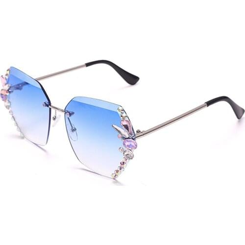 Ocean Slices Diamond-studded Sunglasses, Trimmed Rimless Metal Sunglasses