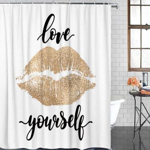 Modern Shower Curtain Golden Lips Art Waterproof Polyester Fabric Home Decoration Bathroom Shower Curtain with hook