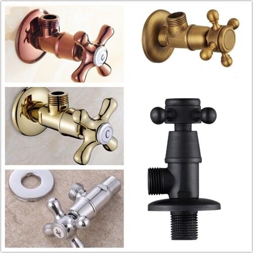 European antique Brass Angle Valve Golden Water Stop Valve G1/2" Rose Gold Filling Valves Black Hot and Cold Water Inlet Valves