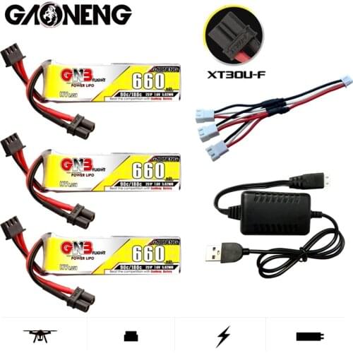 GNB 2S 660mAh 7.6V 90C/180C HV Lipo Battery USB Charger Set XT30U-F Plug for Happymodel FPV Racing Cine Whoop BetaFPV RC Drone
