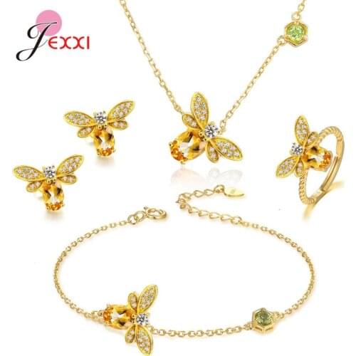 Hot Selling 925 Sterling Silver Full Jewelry Sets For Wedding Engagement Party Gifts Noble Style Gold Women Fashion Jewelry