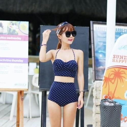 Korean swimwear ladies bikini high waist bikinii split swimsuit sexy chest gathered slimming hot spring