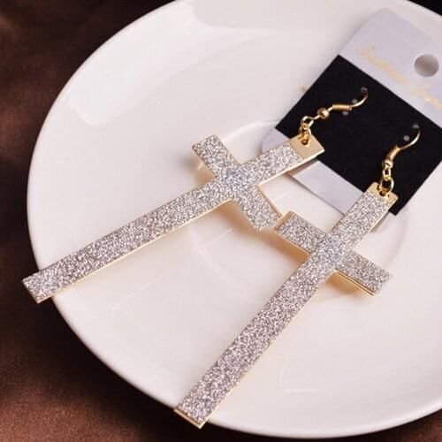1 Pair Punk Frosted Large Cross Earrings Shiny for Women Gold Metal Dangler Earrings Jewelry Gifts