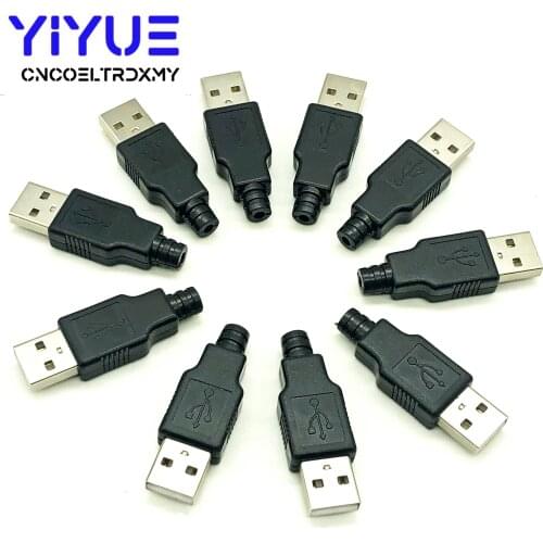 10pcs Type A Male USB 4 Pin Plug Socket Connector With Black Plastic Cover