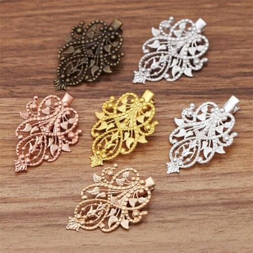 10pcs 48X35mm Vintage Flower Motif Hair Jewelry Charm Women Rose Gold Color Hairpins Benn Hairclips Barrettes Retro Hairwear