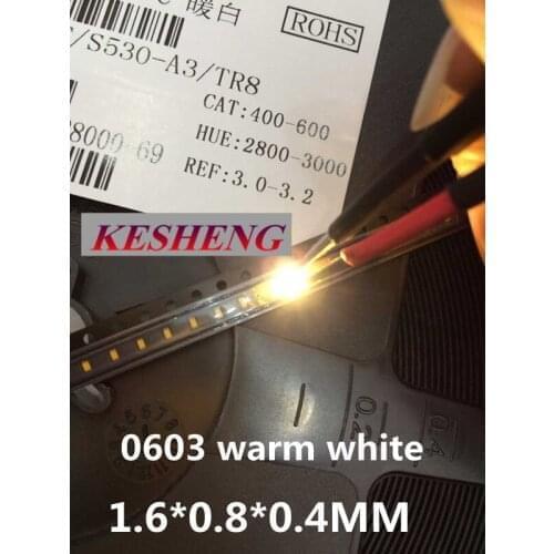 100PCS 0603 Warm white Ultra Bright SMD SMT LED light-emitting diodes High quality New 1.6*0.8*0.6MM 2800-3500K