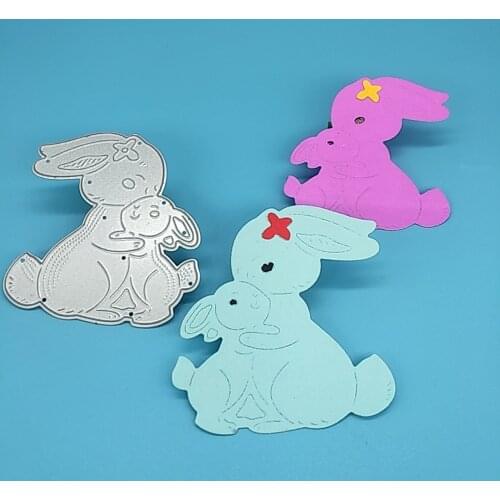 2 Mothers Day rabbits DIY metal cutting mold, scrapbook card making, embossed background, photo album handmade artwork