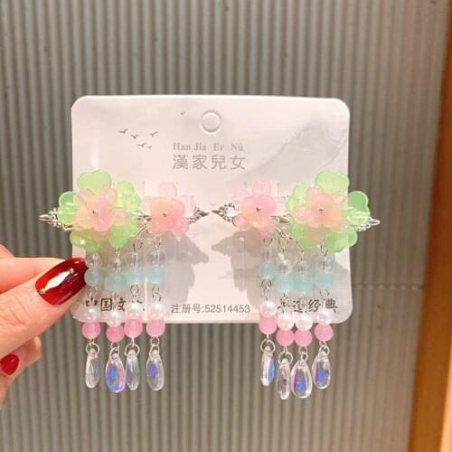 2 pcs Ancient Flower Butterfly Hair Clips Long Tassel Hair Clips Hanfu Gril Hair Acceaaory Handmade Hair Clip