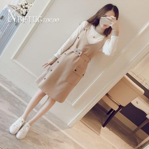 2020 Autumn New Korean Women Sets Suspender Dress And T Shirt Female Sets