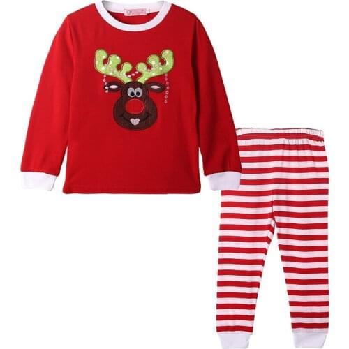 2021 Christmas Home Outfit for Children Kids Girl T Shirt Pants Set Reinder Striped Casual Size 18M 24M 2 3 4 5 Years Old