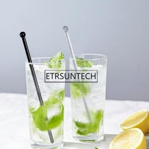 600pcs Clear+Black Plastic Cocktail Swizzle Sticks Drink Wine Beverage Stirrer Coffee Muddler Puddler KTV