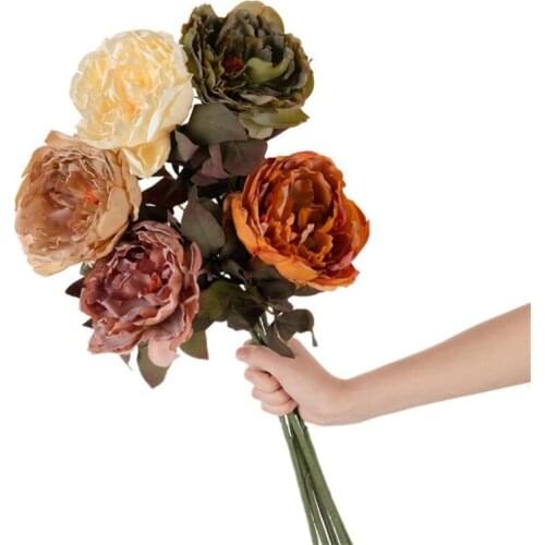 7Pcs Fake Single Stem Autumn Peony 28" Length Simulation Oil Painting Peonia for Wedding Home Decorative Artificial Flowers