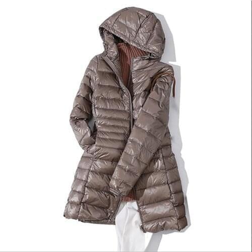 7XL Autumn Winter Ultra Light Woman White Duck Down Hooded Long Jacket Female Overcoat Slim Solid Jackets Coat Portable Parkas