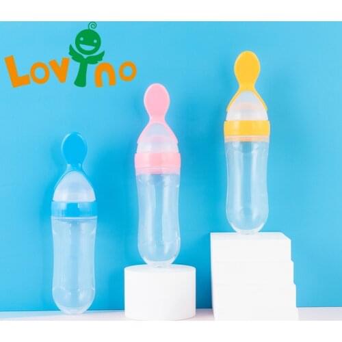 90ML Lovely Safety Infant Baby Silicone Feeding With Spoon Feeder Food Rice Cereal Bottle For Best Gift baby feeding