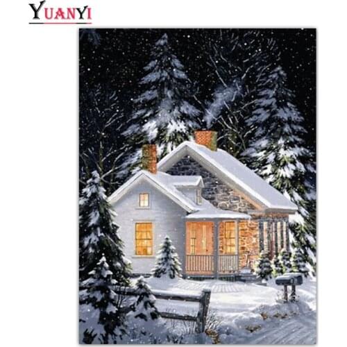 5D DIY Diamond Painting Christmas Full Drill Square Diamond Embroidery Winter Landscape Snow scene Diamond Mosaic