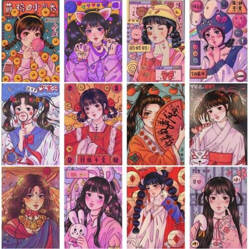 Diamond Painting Cute Girl Character Cross Stitch Room Decoration Painting Full Diamond Embroidery Girl Cat Japanese Art Wall