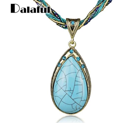 Antique Tear Drop Gem Bohemia Pendant Glass Beads Cord Rope Elegant Chain Clavicle Necklace Free Shipping B022 New