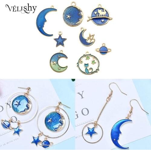 15/24Pcs/Set Assorted Enamel Cat Moon Star Earth Planet Charms For Jewelry Making DIY Necklace Bracelet Dangle Hook Earring