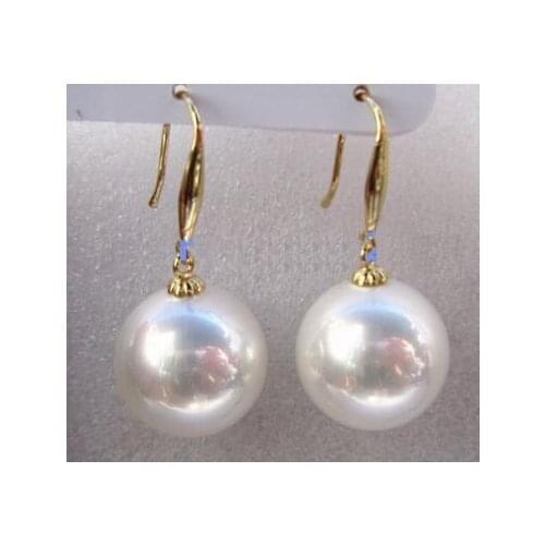 Noble jewelry AAA 10-12mm natural Australian south sea white pearl earrings 14K gold