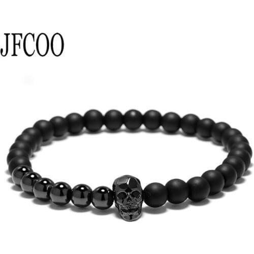 Bracelet Punk Black Matte Natural Stone Skull Bracelets Men Woman Mix Copper Beads Male Accessories Jewelry Dropshipping