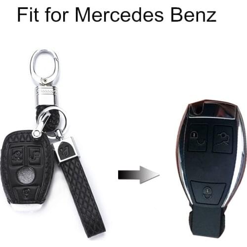 New Styling 3 Buttons Leather Car Key Cover Case Bag For Mercedes Benz B200 C180 E260L S320 W124 GLK300 CLA CLS S400 Keychain