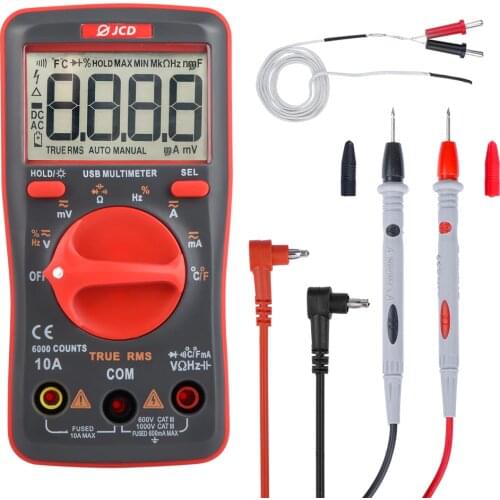 QHTITEC UM16 Digital Multimeter Volt Meter Auto Ranging TRMS 6000 Counts Measures Temperature Voltage Tester with Backlight