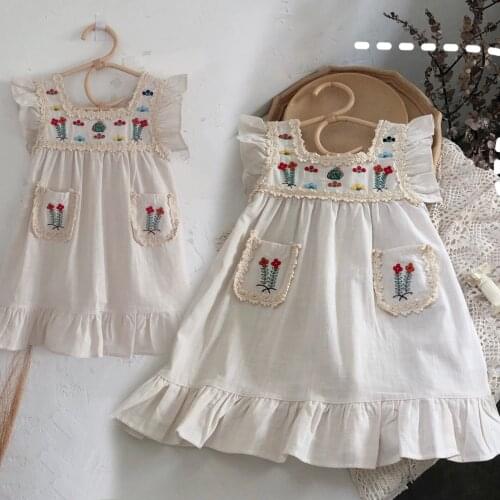 Hot selling baby girls summer embroidery dresses kids top quality cartoon dress with applique some cute birds new designed Dress