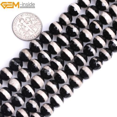 Gem-inside Natural Round Faceted Fire Agates Beads For Jewelry Making White & Black 6-14mm 15inches DIY Jewellery