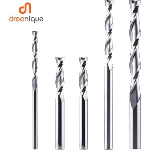 Dreanique 1pc Solid Carbide Milling Cutter 3.175 4 6 8mm 2 Flute Spiral Router Bit Carbide End Mill Wood MDF UP cut