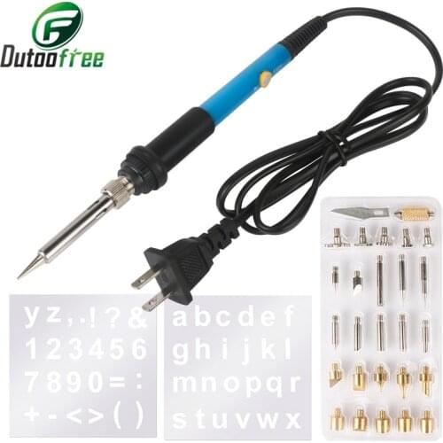 Electric Soldering Iron Temp Adjust Wood Embossing Burning Carving Pyrography Engrave Tool Kit Brass Solder Tips 60W 110V/220V